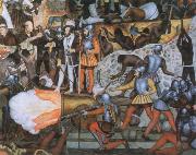 Diego Rivera the spanish conquest of mexico oil painting